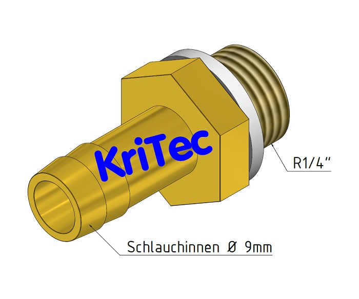 KriTec Schlauchtülle für Schlauchinnendurchmesser 9mm mit Außengewinde 1/4zoll