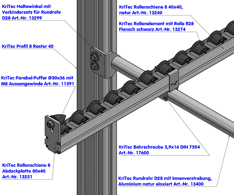 KriTec Rundrohr D28 mit Innenverstrebung, Aluminium natur eloxiert