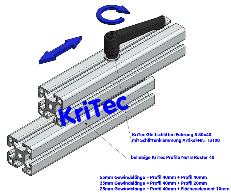 KriTec Gleitschlitten-Führung 8 80x40 mit Schlittenklemmung