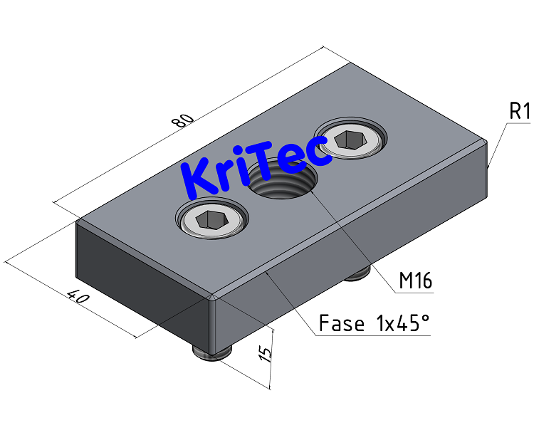 KriTec Transport- und Fußplatte X 8 80x40, M16, weißaluminium ähnlich RAL 9006