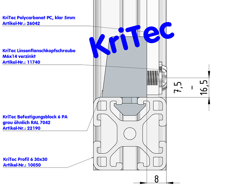 KriTec Befestigungsblock 6 PA grau ähnlich RAL 7042