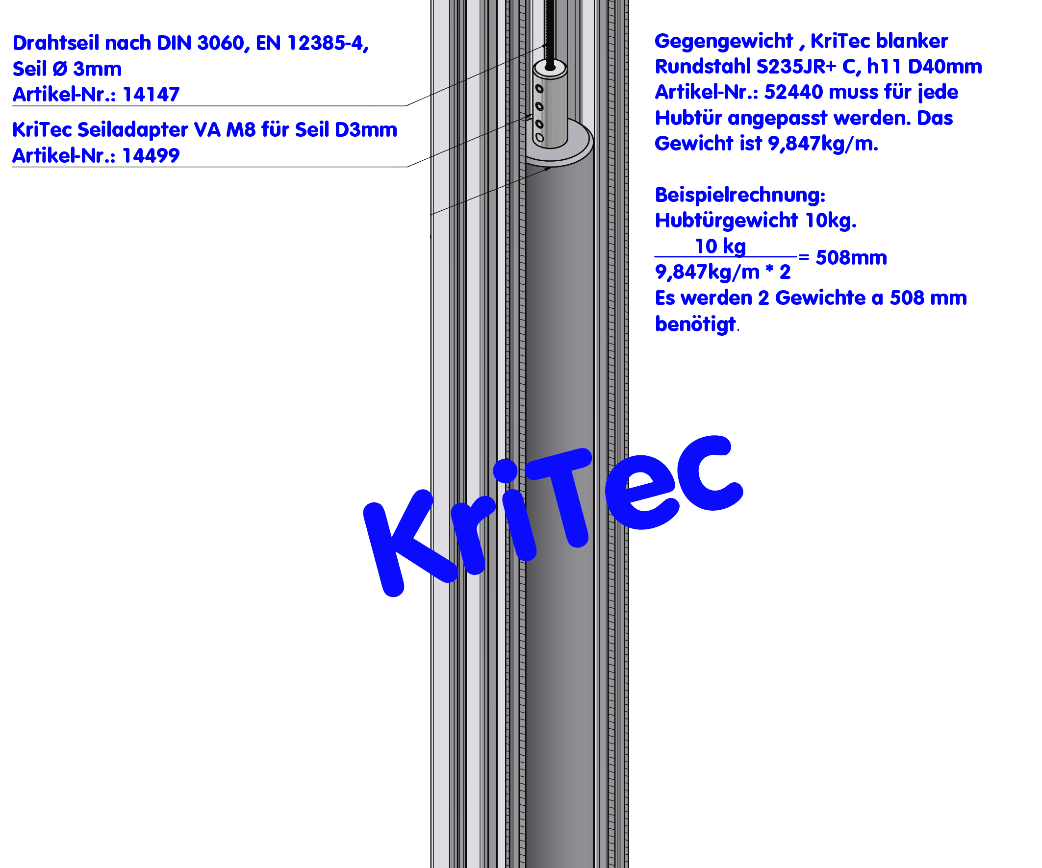 KriTec Seilumlenkungssatz 8 80x80 leicht für manuelle Hubtür