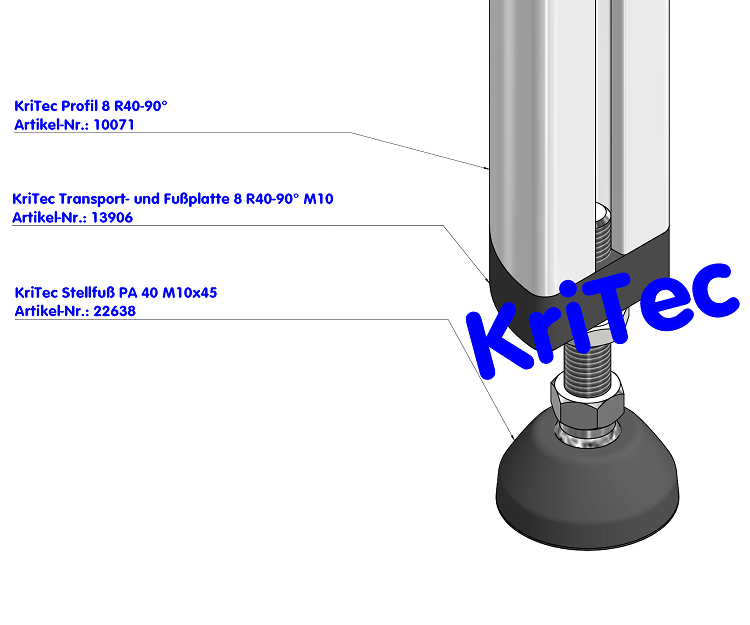 KriTec Transport- und Fußplatte 8 R40-90° 2xM10 schwarz