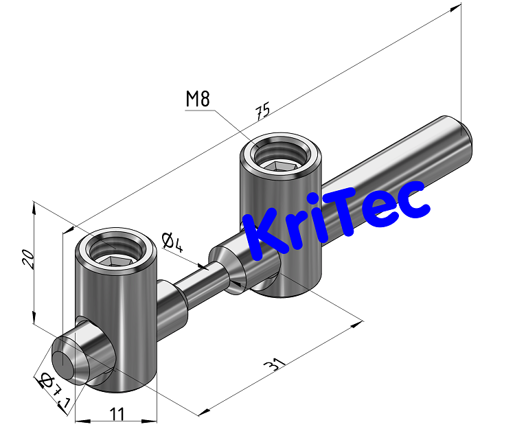KriTec Zentral-Stoßverbinder 8 Raster 30, biegbar 90° bis 180°