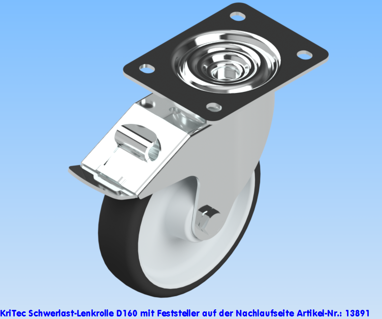 KriTec Schwerlast-Lenkrolle D160 mit Feststeller auf der Nachlaufseite
