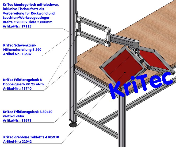 KriTec Friktionsgelenk 8 80x40 vertikal 6 Nm