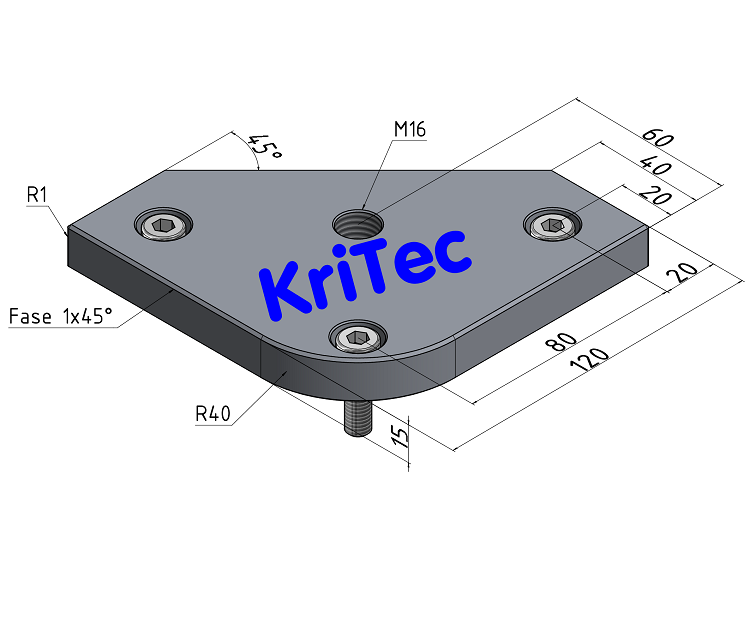 KriTec Transport- und Fußplatte X 8 40 R40-90° M16, weißaluminium ähnlich RAL 9006