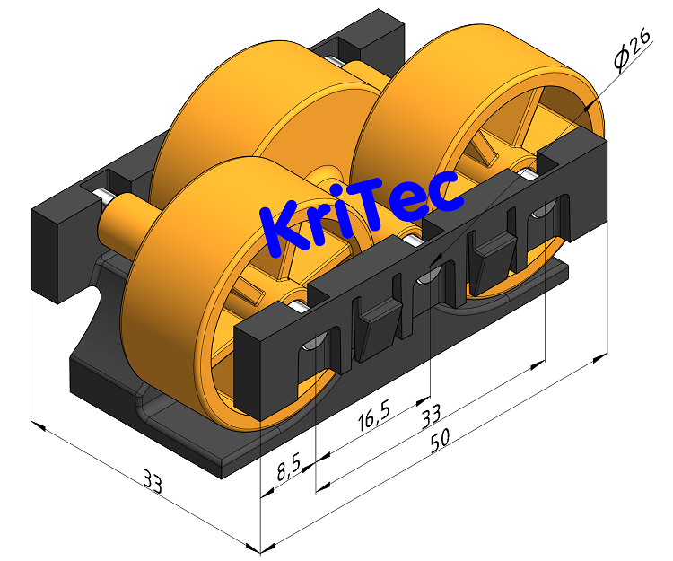 KriTec Rollenelement D28 mit Rolle H26 gelb ähnl. RAL 1003
