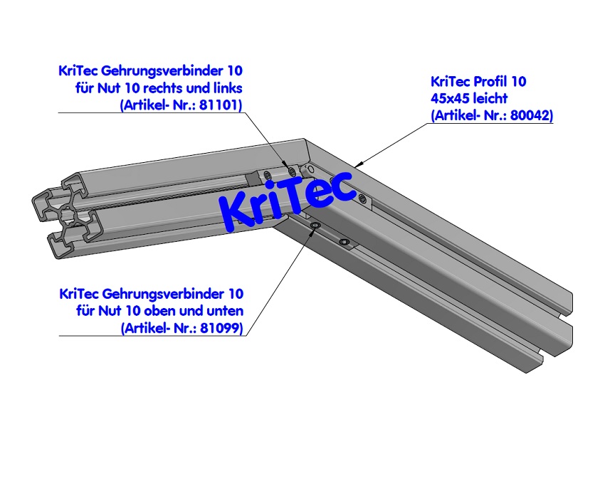 KriTec Gehrungsverbinder 10 für Nut 10 oben und unten