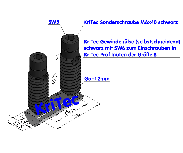 KriTec Automatik-Verbindungssatz 8 40 Raster 40, schwarz