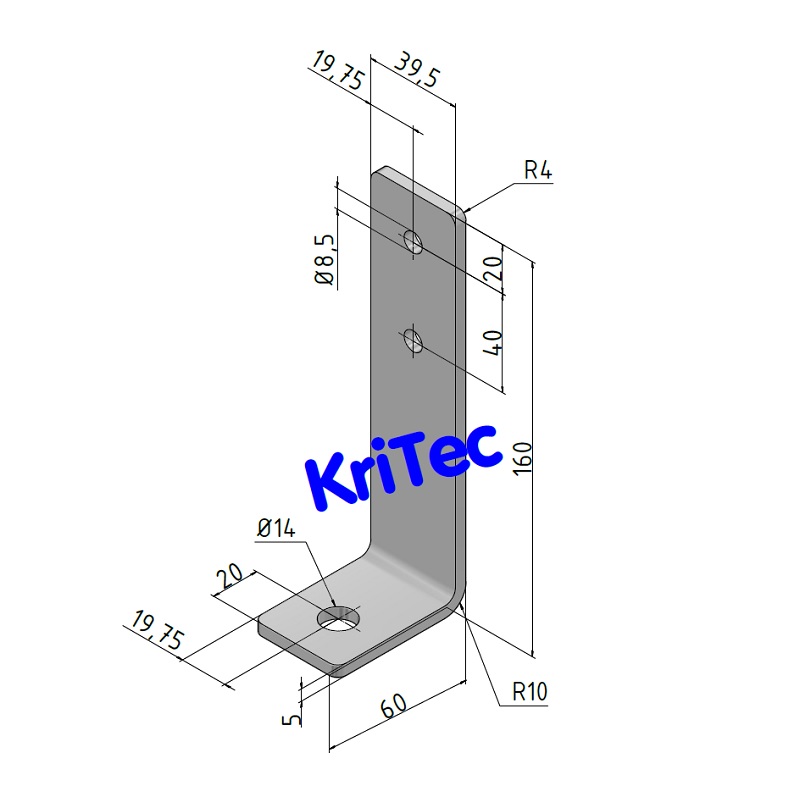 KriTec Bodenwinkel 10 160x60x40 St, weißaluminium ähnl. RAL 9006
