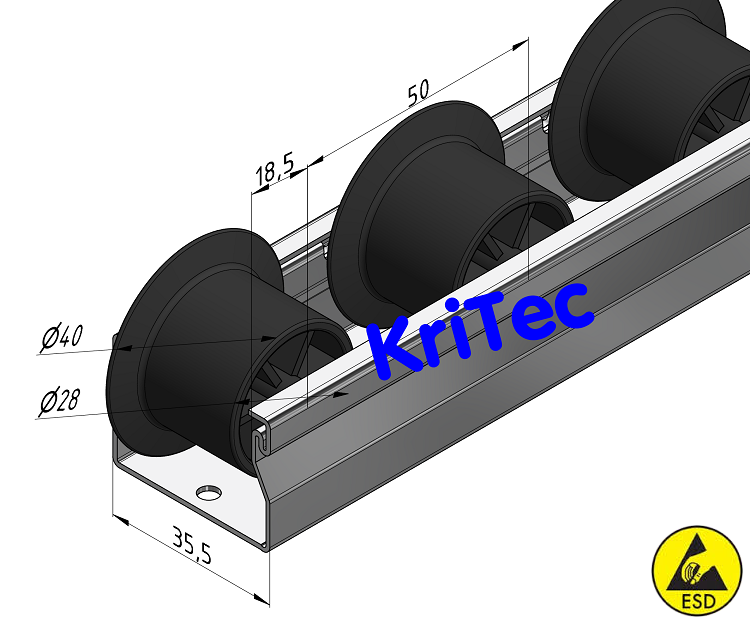 KriTec Rollenbahn St D28 ESD mit Bordscheibe, schwarz ähnlich RAL 9005