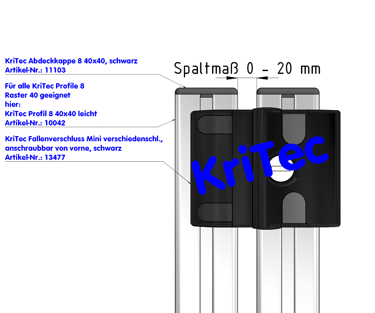 KriTec Fallenverschluss Mini verschiedenschliessend, anschraubbar von vorne, schwarz