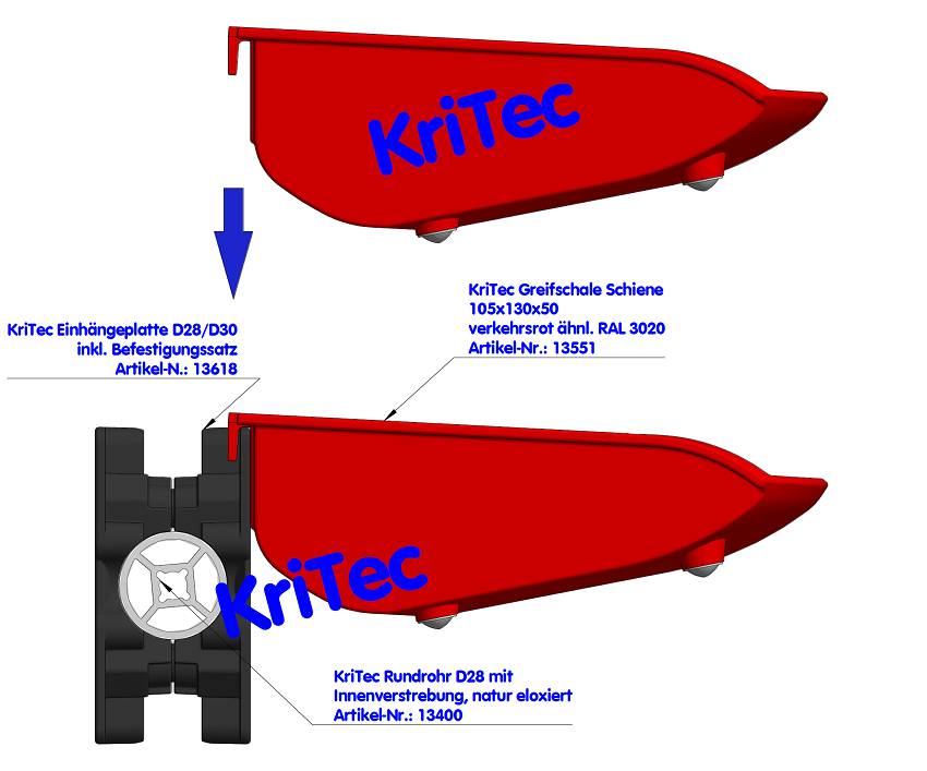 KriTec Rundrohr D28 mit Innenverstrebung, Aluminium natur eloxiert
