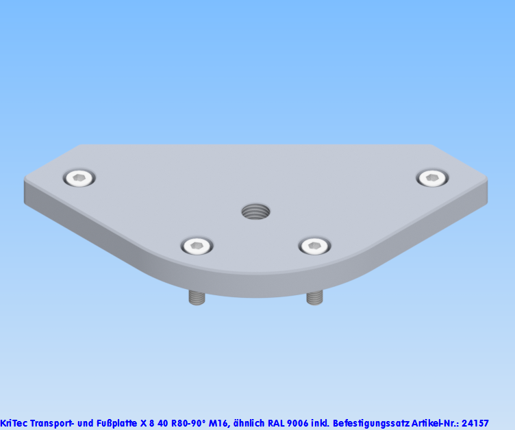 KriTec Transport- und Fußplatte X 8 40 R80-90° M16, weißaluminium ähnlich RAL 9006