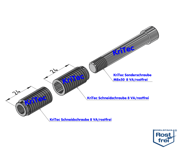 KriTec System-Stoßverbindungssatz 8 Raster 40, VA rostfrei