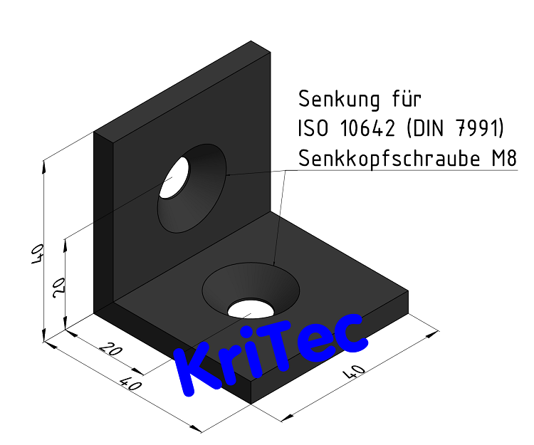 KriTec Stahlwinkel 8 40x40x40 mit Senkungen, schwarz