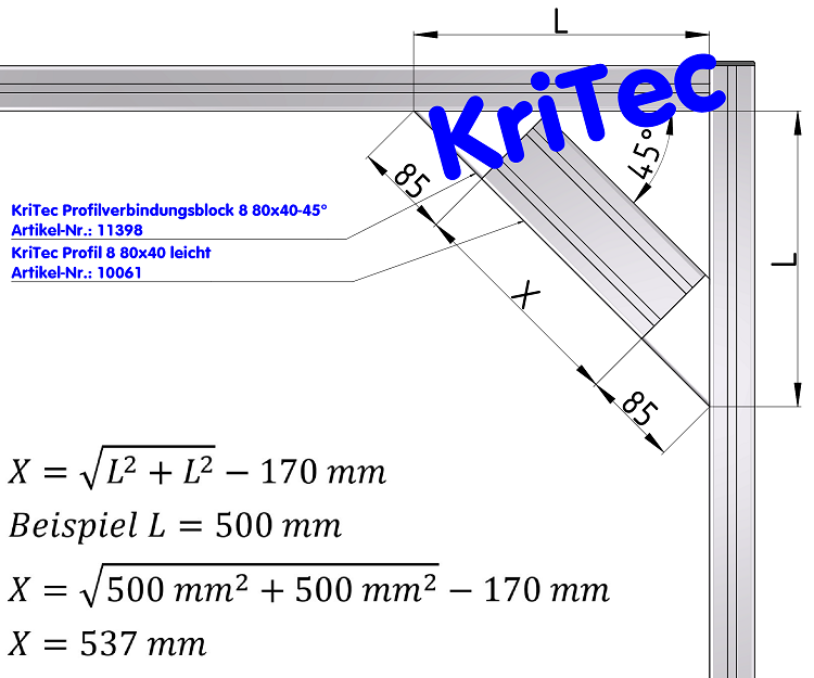 KriTec Profilverbindungsblock 8 80x40-45°