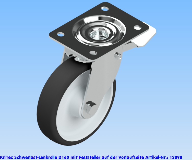 KriTec Schwerlast-Lenkrolle D160 mit Feststeller auf der Vorlaufseite
