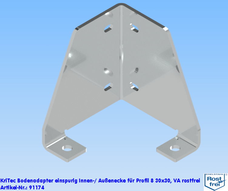 KriTec Bodenadapter einspurig Innen-/ Außenecke für Profil 8 30x30, VA rostfrei