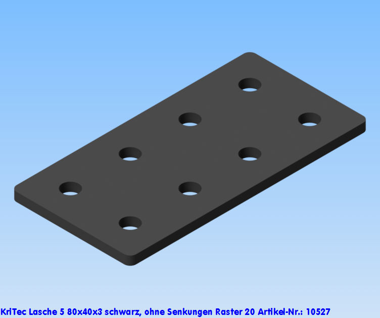KriTec Lasche 5 80x40x5 schwarz, ohne Senkungen AUSLAUFTYPE
