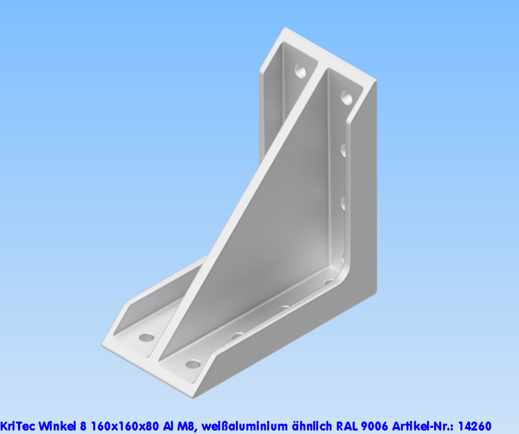 KriTec Winkel 8 160x160x80 Al M8, weißaluminium ähnlich RAL 9006