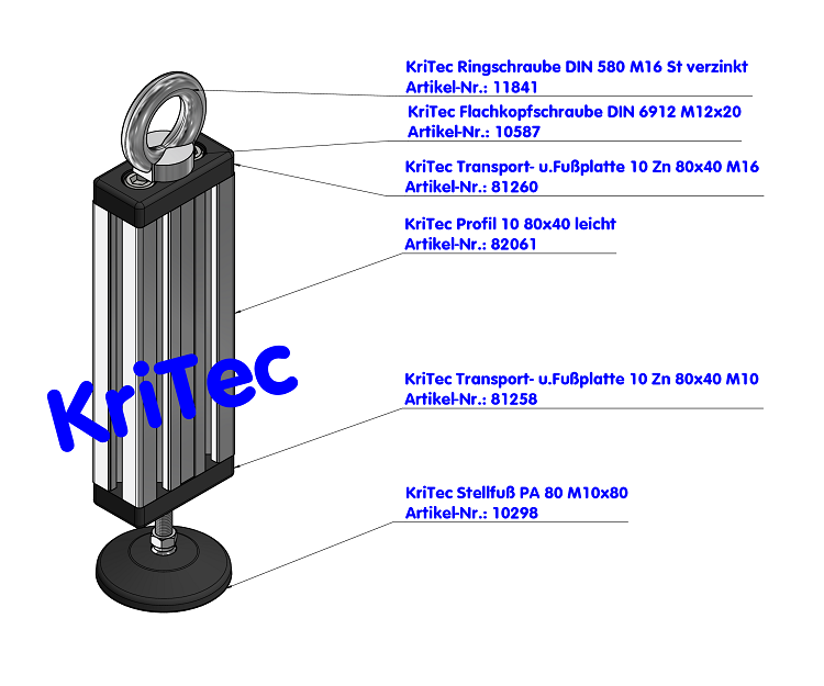 KriTec Transport- und Fußplatte 10 Zn 80x40 M10