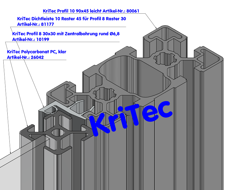 KriTec Dichtleiste 10 Raster 45 für Profil 8 Raster 30