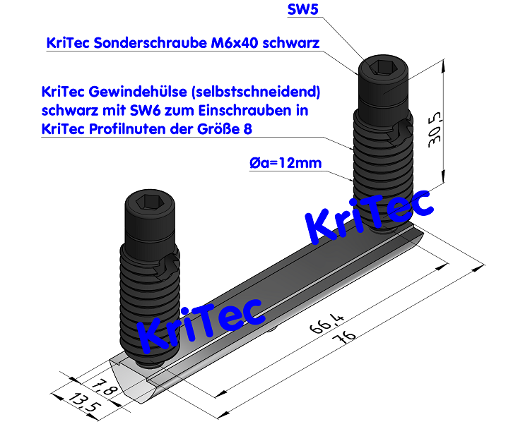 KriTec Automatik-Verbindungssatz 8 80 Raster 40, schwarz