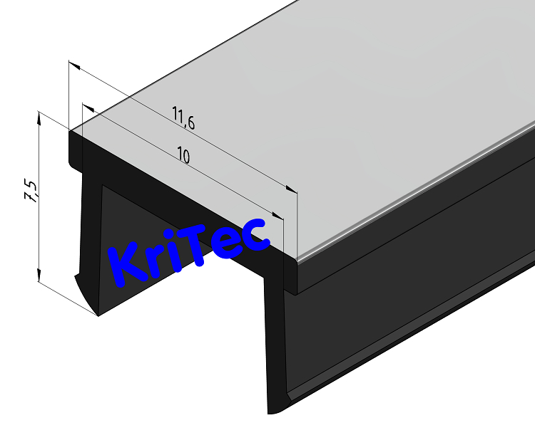 KriTec Abdeckprofil 10 Raster 40, 45, 50 PP Sichtfläche alufarbig geprägt