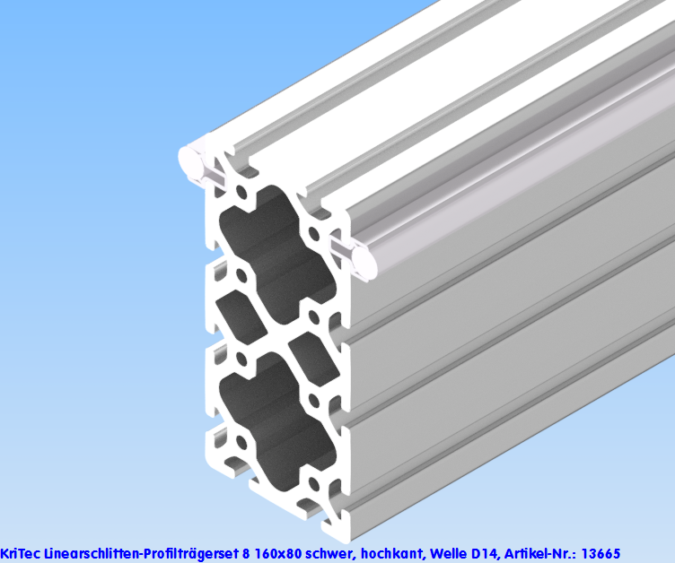 KriTec Linearschlitten-Profilträgerset 8 160x80 schwer, Welle D14, hochkant