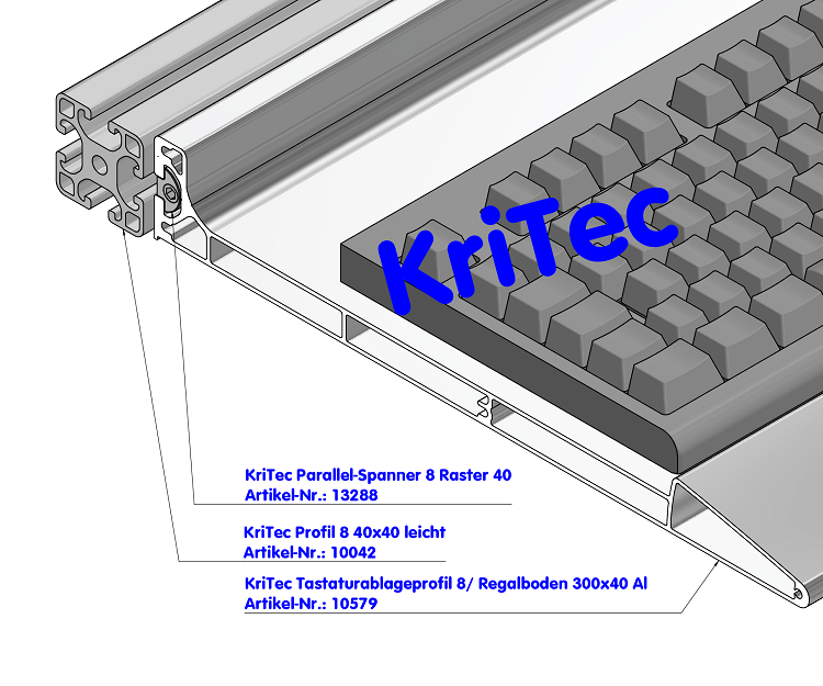 KriTec Tastaturablageprofil 8/ Regalboden 300x40 Al