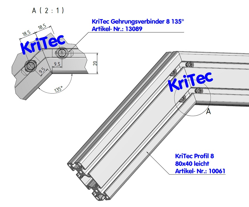KriTec Gehrungsverbinder 8 135°