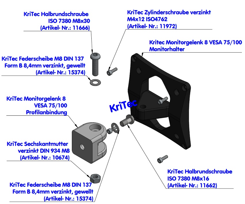 KriTec Monitorgelenk 8 VESA 75-100