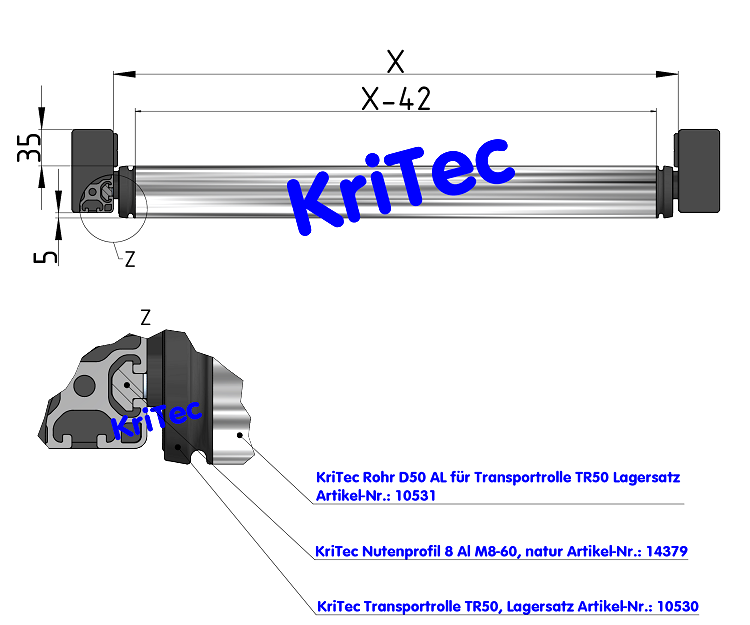 KriTec Nutenprofil 8 Al M8-60, natur