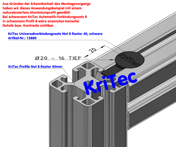 KriTec Universalverbindungssatz Nut 8 Raster 40, schwarz