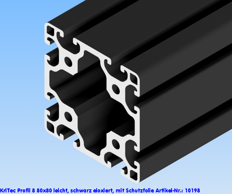 KriTec Profil 8 80x80 leicht, schwarz mit Schutzfolie