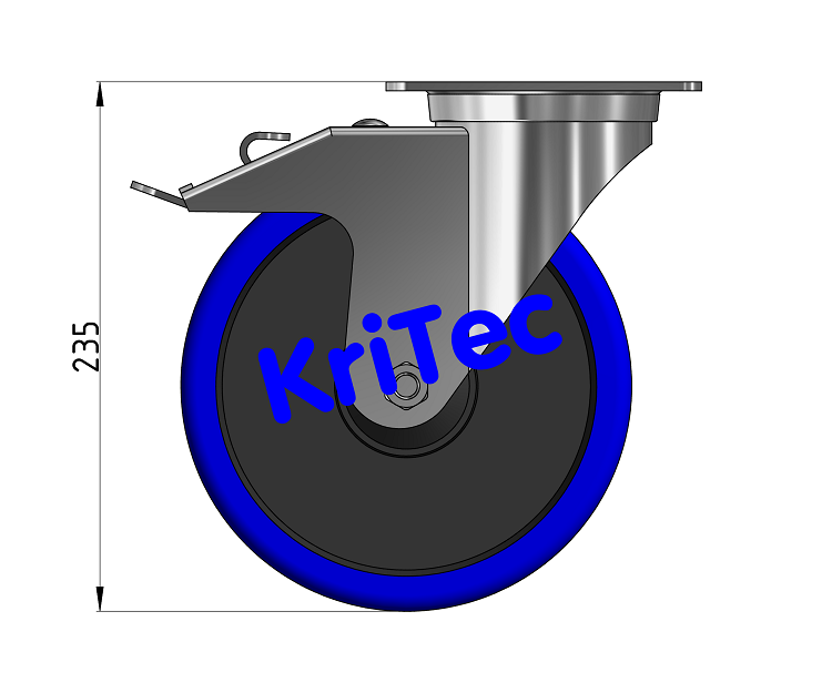 KriTec Lenkrolle D200 blau mit Doppelfeststellbremse