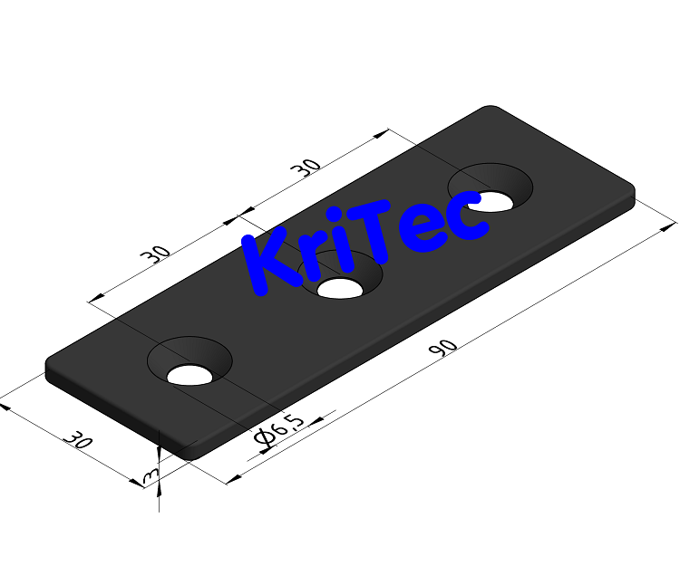 KriTec Lasche 6 90x30x4 schwarz, mit Senkungen