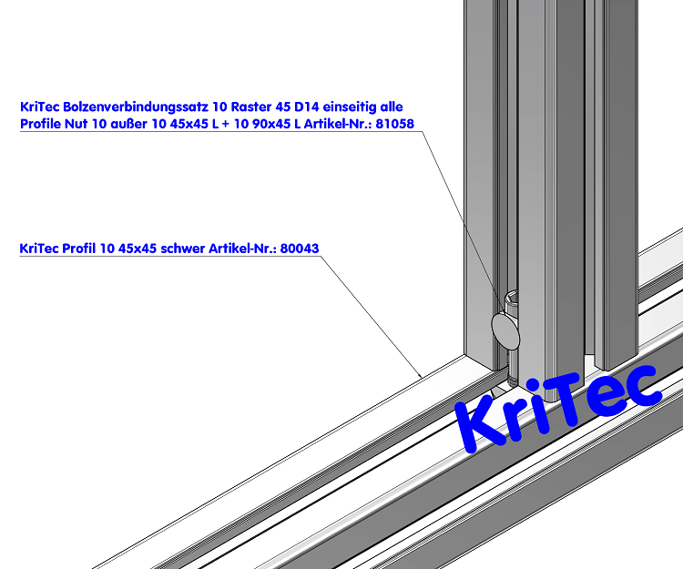 KriTec Bolzenverbindungssatz 10 Raster 45 D14 einseitig alle Profile Nut 10 außer 10 45x45 L und 10