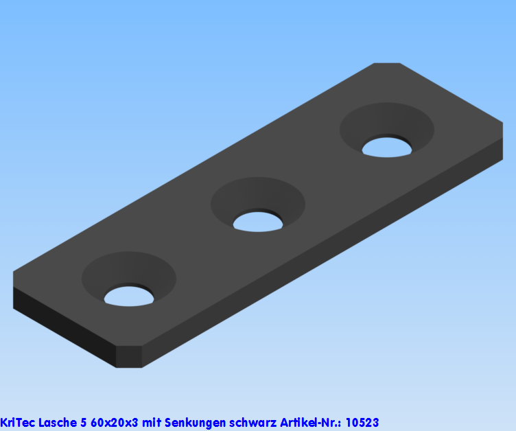 KriTec Lasche 5 60x20x3 mit Senkungen schwarz