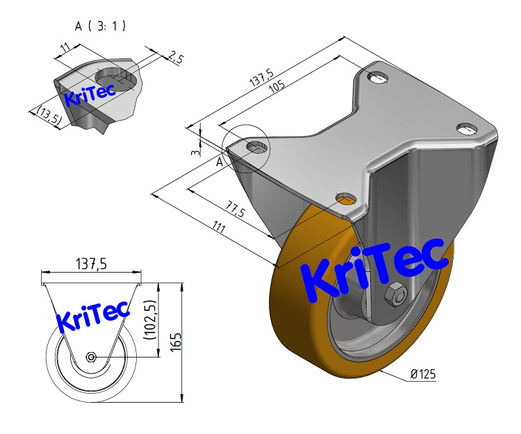 KriTec Schwerlast-Bockrolle D125