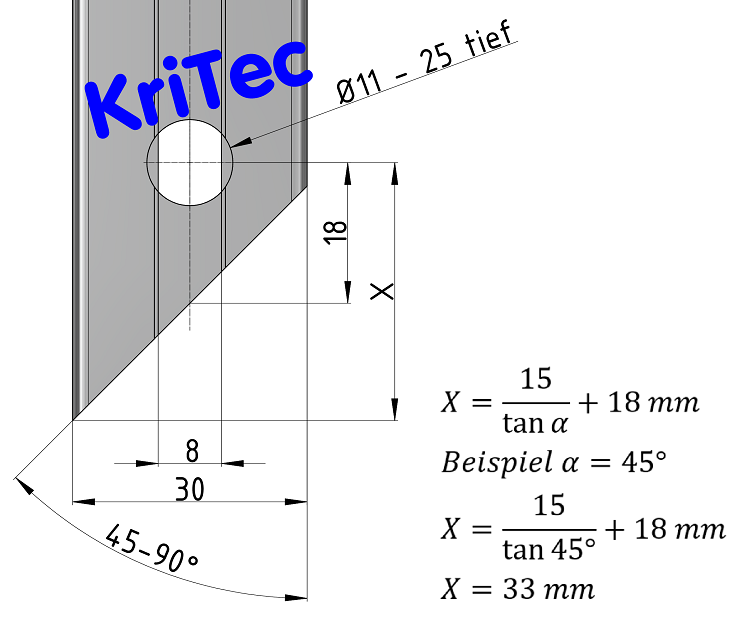 KriTec Schnellspannverbinder biegbar 45°-135° Stirn – Nut 8 Raster 30