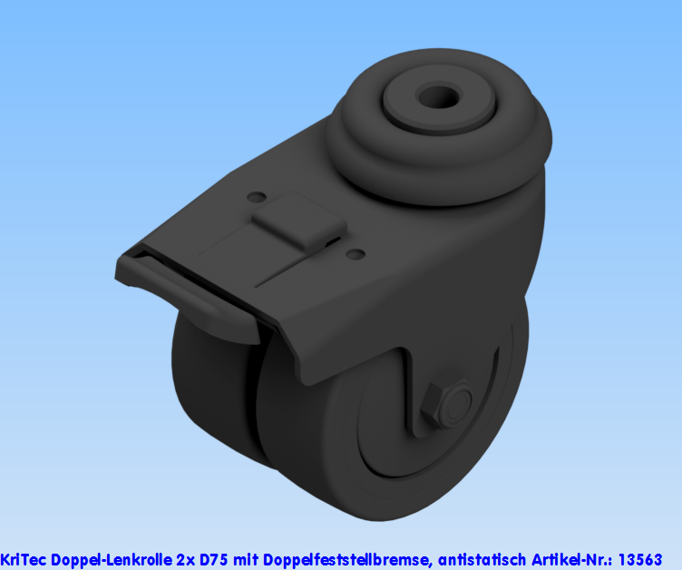 KriTec Doppel-Lenkrolle 2x D75 mit Doppelfeststellbremse, antistatisch