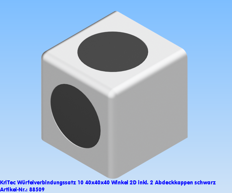 KriTec Würfelverbindungssatz 10 40x40x40 Winkel 2D inkl. 2 Abdeckkappen schwarz