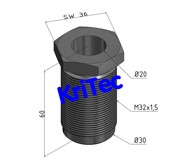 KriTec Bodenhülse M32x1,5-60 mm lang brüniert