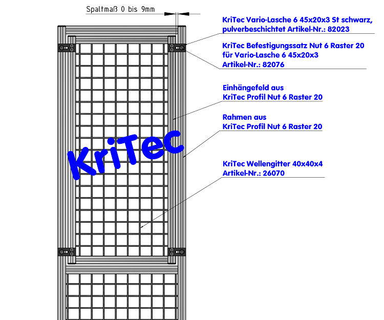 KriTec Vario-Lasche 6 Raster 20 45x20x3 St schwarz, pulverbeschichtet