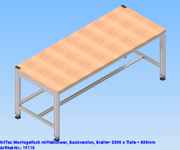 KriTec Montagetisch mittelschwer, Basisversion, Breite= 2000 x Tiefe = 800mm