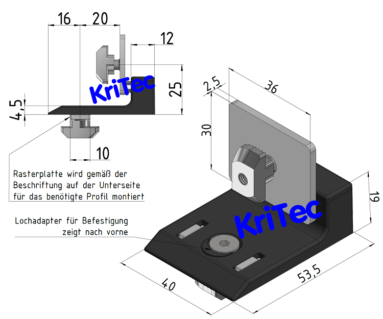 KriTec Magnetanschlag 10 Raster 40, schwarz mit Befestigungssatz