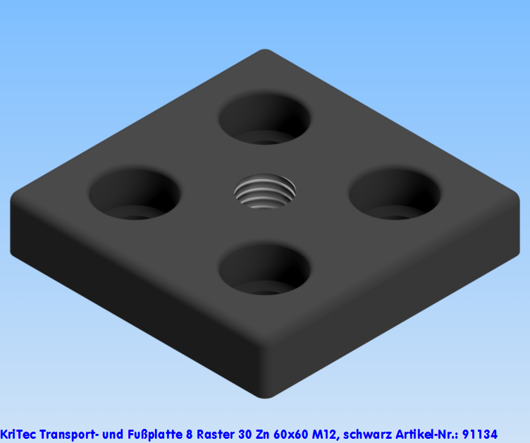 KriTec Transport- und Fußplatte 8 Raster 30 Zn 60x60 M12, schwarz
